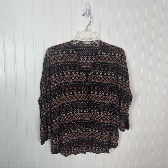 Anthropologie Tyhlo Top Small Brown Black Boho Peasant Casual 3/4 Sleeve - Picture 1 of 6